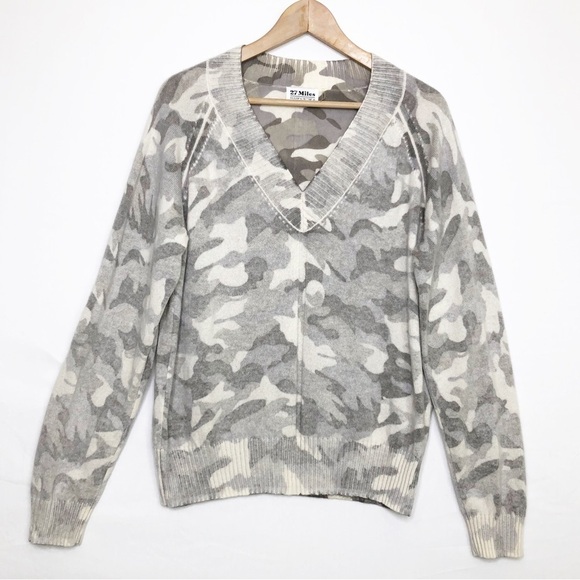 27 miles Malibu camouflage V-neck cashmere sweater - Picture 9 of 11